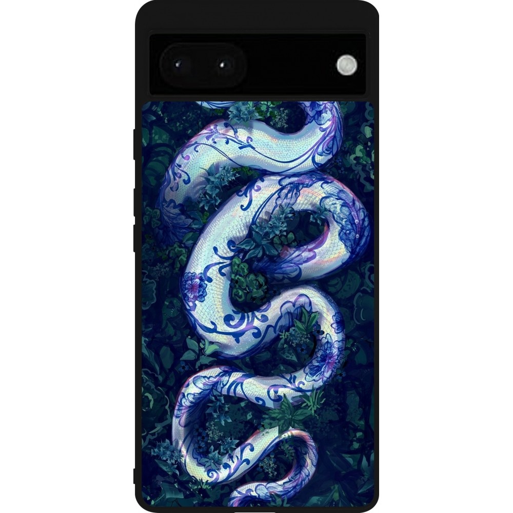 Google Pixel 6a Case Hülle - Silikon schwarz Snake Blue Anaconda