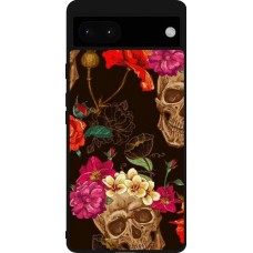 Google Pixel 6a Case Hülle - Silikon schwarz Skulls and flowers