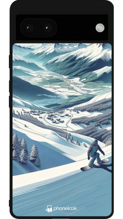 Google Pixel 6a Case Hülle - Silikon schwarz Snowboarder Berg