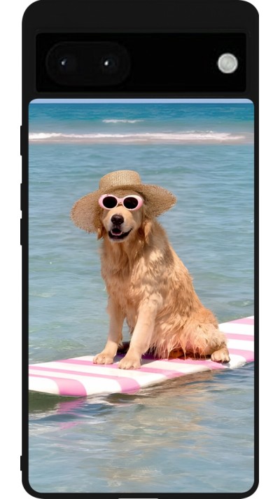 Google Pixel 6a Case Hülle - Silikon schwarz Summer Dog on Paddle