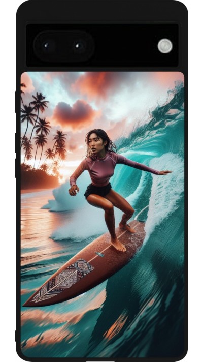 Google Pixel 6a Case Hülle - Silikon schwarz Surferin aus Bali