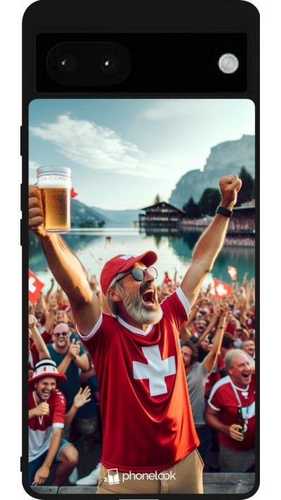 Coque Google Pixel 6a - Silicone rigide noir Victoire suisse fan zone Euro 2024