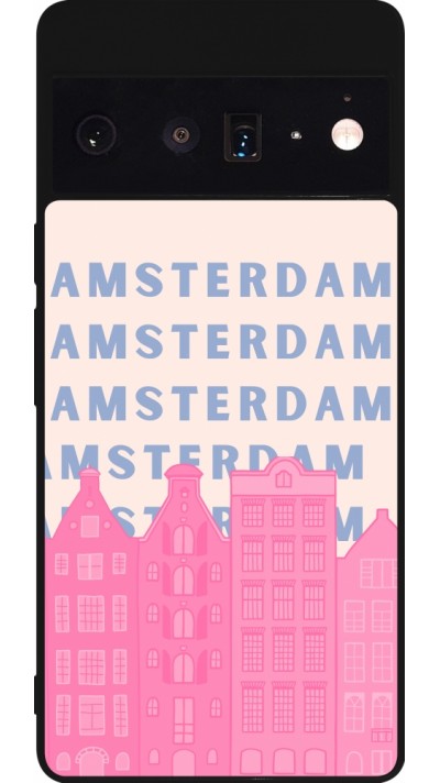 Google Pixel 6 Pro Case Hülle - Silikon schwarz Amsterdam Pink Print