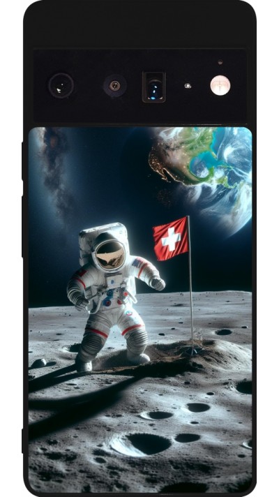 Google Pixel 6 Pro Case Hülle - Silikon schwarz Astro Schweiz auf dem Mond