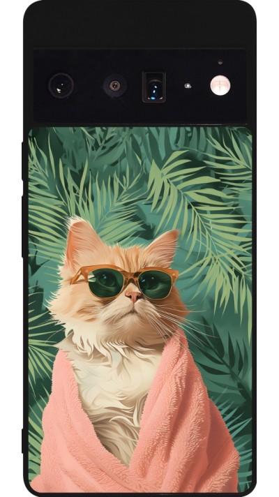 Google Pixel 6 Pro Case Hülle - Silikon schwarz Cat Summer Palms