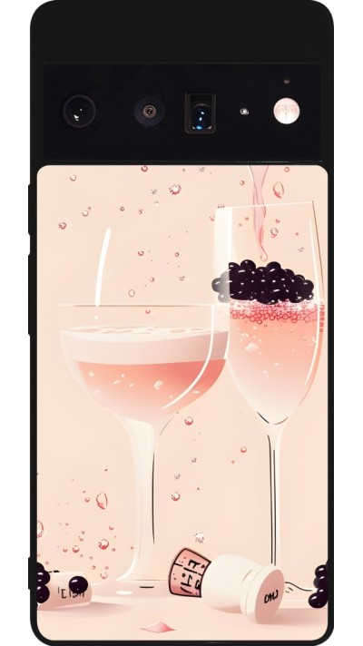 Google Pixel 6 Pro Case Hülle - Silikon schwarz Champagne Pouring Pink