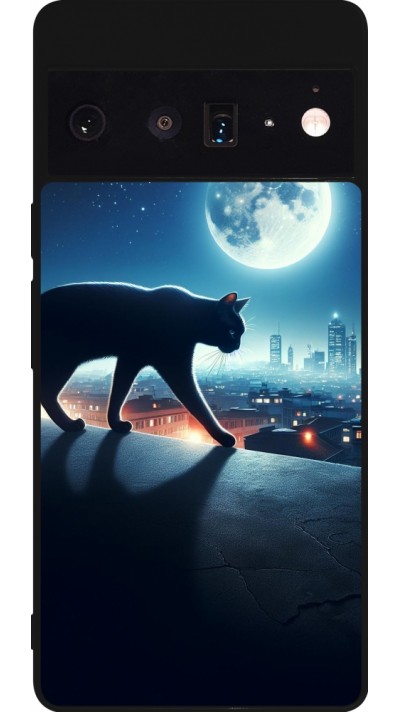 Google Pixel 6 Pro Case Hülle - Silikon schwarz Schwarze Katze unter dem Vollmond