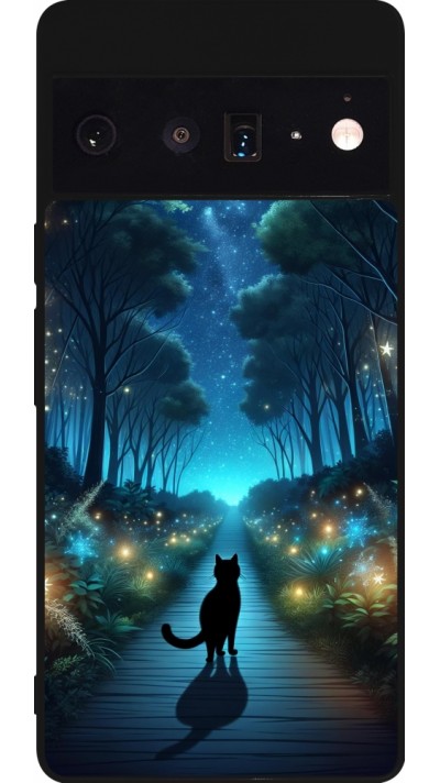 Google Pixel 6 Pro Case Hülle - Silikon schwarz Schwarze Katze Spaziergang