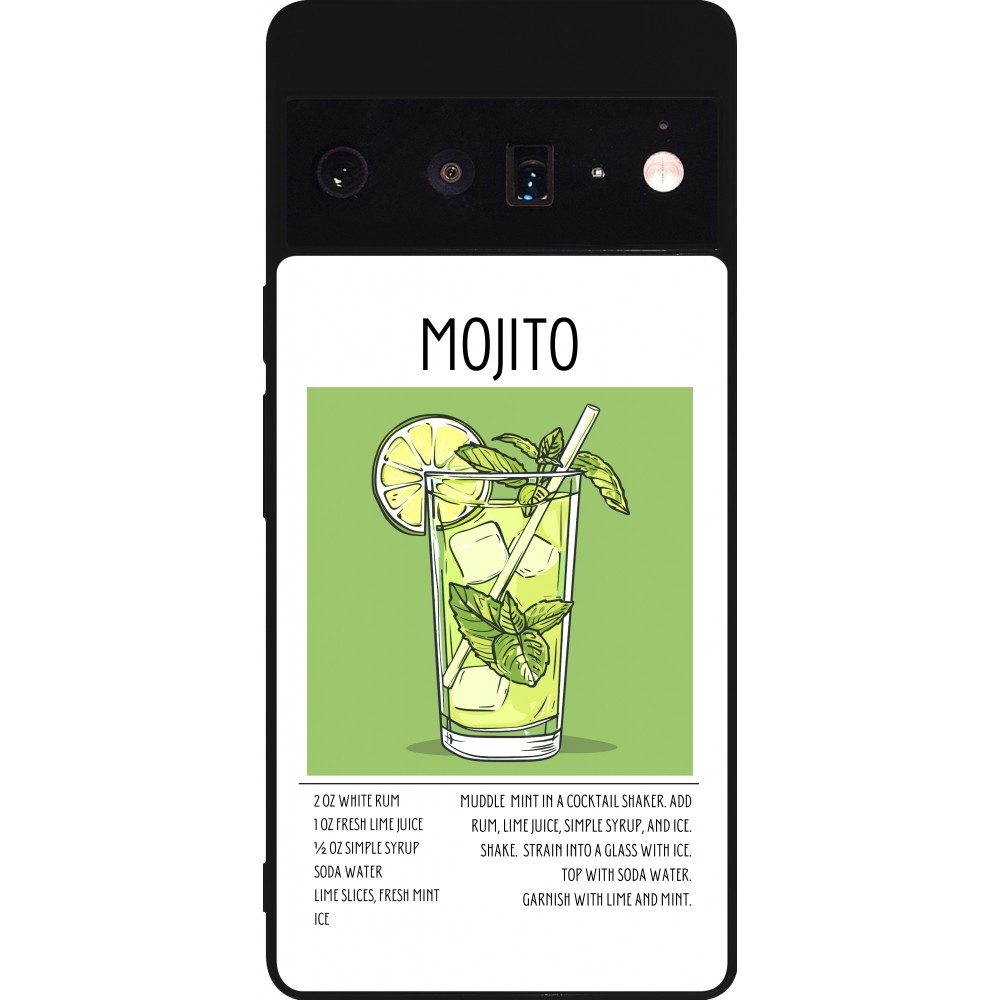 Google Pixel 6 Pro Case Hülle - Silikon schwarz Cocktail Rezept Mojito