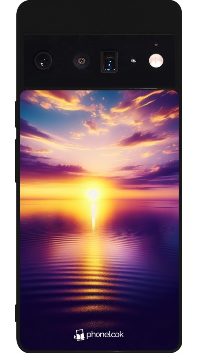 Google Pixel 6 Pro Case Hülle - Silikon schwarz Sonnenuntergang gelb violett