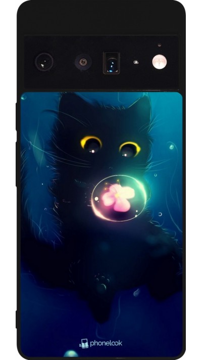 Google Pixel 6 Pro Case Hülle - Silikon schwarz Cute Cat Bubble