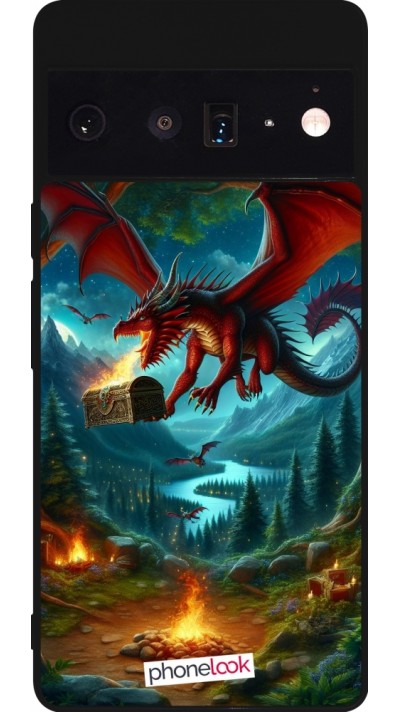 Google Pixel 6 Pro Case Hülle - Silikon schwarz Drache Fliegend Wald Schatz