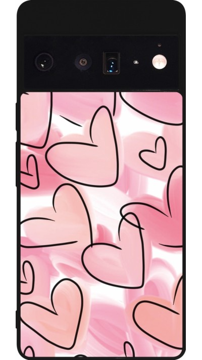 Google Pixel 6 Pro Case Hülle - Silikon schwarz Easter 2023 pink hearts