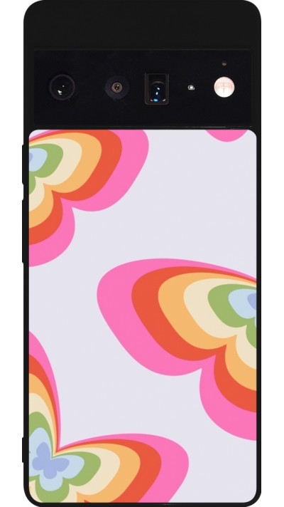 Google Pixel 6 Pro Case Hülle - Silikon schwarz Easter 2024 rainbow butterflies