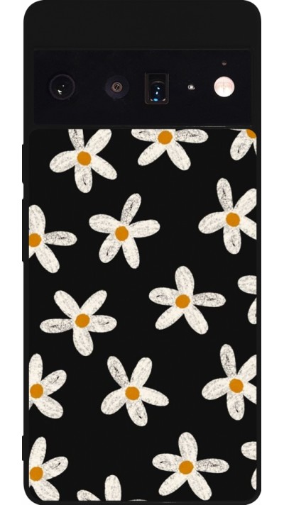 Google Pixel 6 Pro Case Hülle - Silikon schwarz Easter 2024 white on black flower