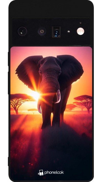 Google Pixel 6 Pro Case Hülle - Silikon schwarz Elefant Sonnenaufgang Schönheit