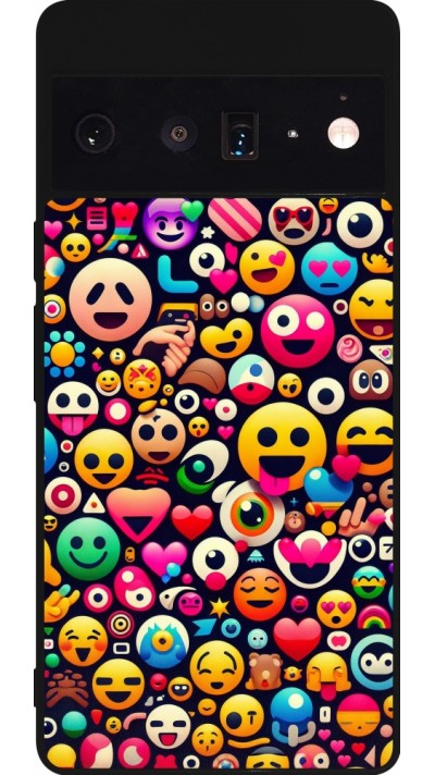 Google Pixel 6 Pro Case Hülle - Silikon schwarz Emoji Mix Farbe