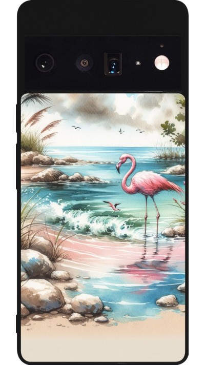 Google Pixel 6 Pro Case Hülle - Silikon schwarz Flamingo Aquarell