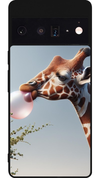 Google Pixel 6 Pro Case Hülle - Silikon schwarz Giraffe mit Blase