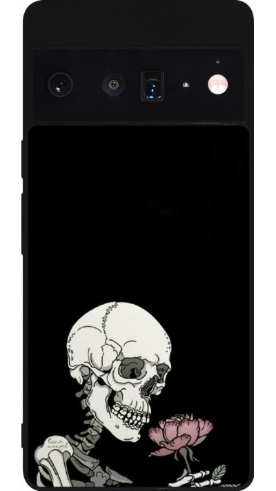 Google Pixel 6 Pro Case Hülle - Silikon schwarz Halloween 2023 rose and skeleton