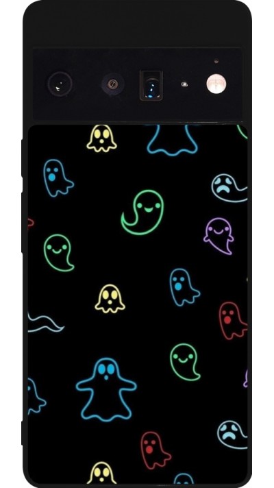 Google Pixel 6 Pro Case Hülle - Silikon schwarz Halloween 2024 colorful ghosts