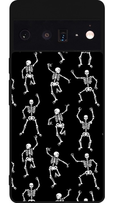 Google Pixel 6 Pro Case Hülle - Silikon schwarz Halloween 2024 dancing skeleton