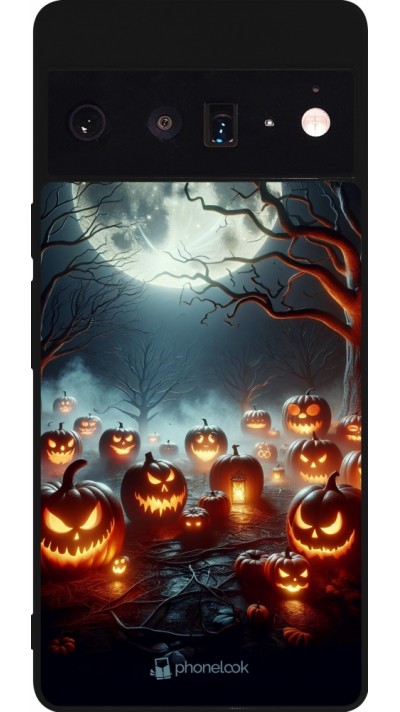 Google Pixel 6 Pro Case Hülle - Silikon schwarz Halloween 2024 Viele Kuerbisse