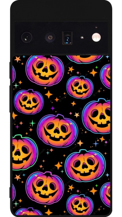 Google Pixel 6 Pro Case Hülle - Silikon schwarz Halloween 2024 rainbow pumpkins