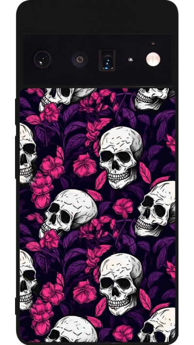 Google Pixel 6 Pro Case Hülle - Silikon schwarz Halloween 2024 romantic skulls