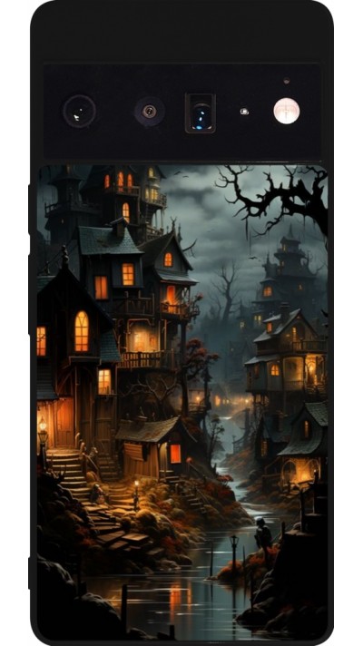 Google Pixel 6 Pro Case Hülle - Silikon schwarz Halloween 2024 scary town