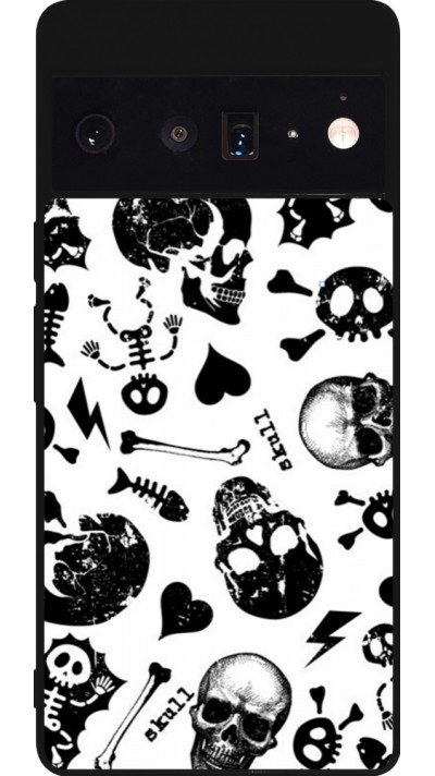 Google Pixel 6 Pro Case Hülle - Silikon schwarz Halloween 2024 skeleton mix