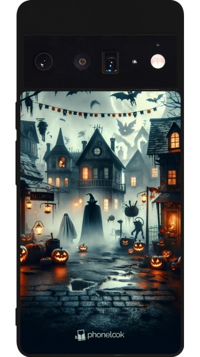 Google Pixel 6 Pro Case Hülle - Silikon schwarz Halloween Spukstadt