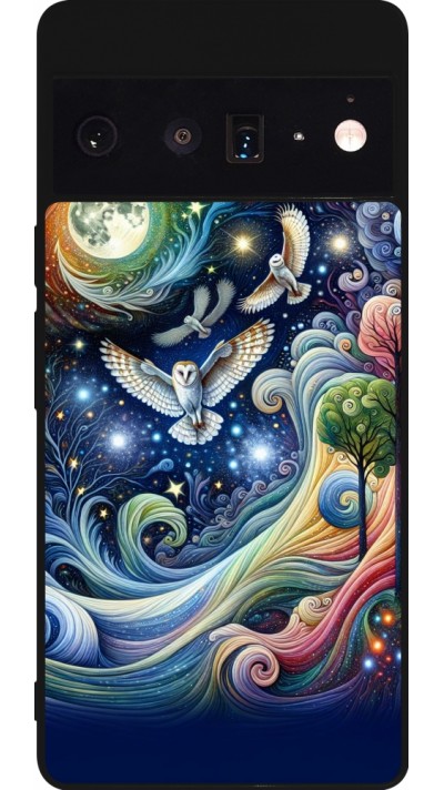 Google Pixel 6 Pro Case Hülle - Silikon schwarz Fliegender Blumen-Eule