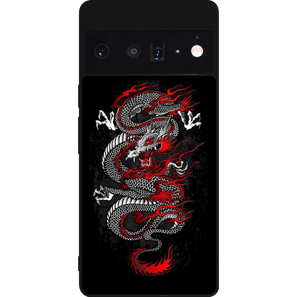 Google Pixel 6 Pro Case Hülle - Silikon schwarz Japanese style Dragon Tattoo Red Black