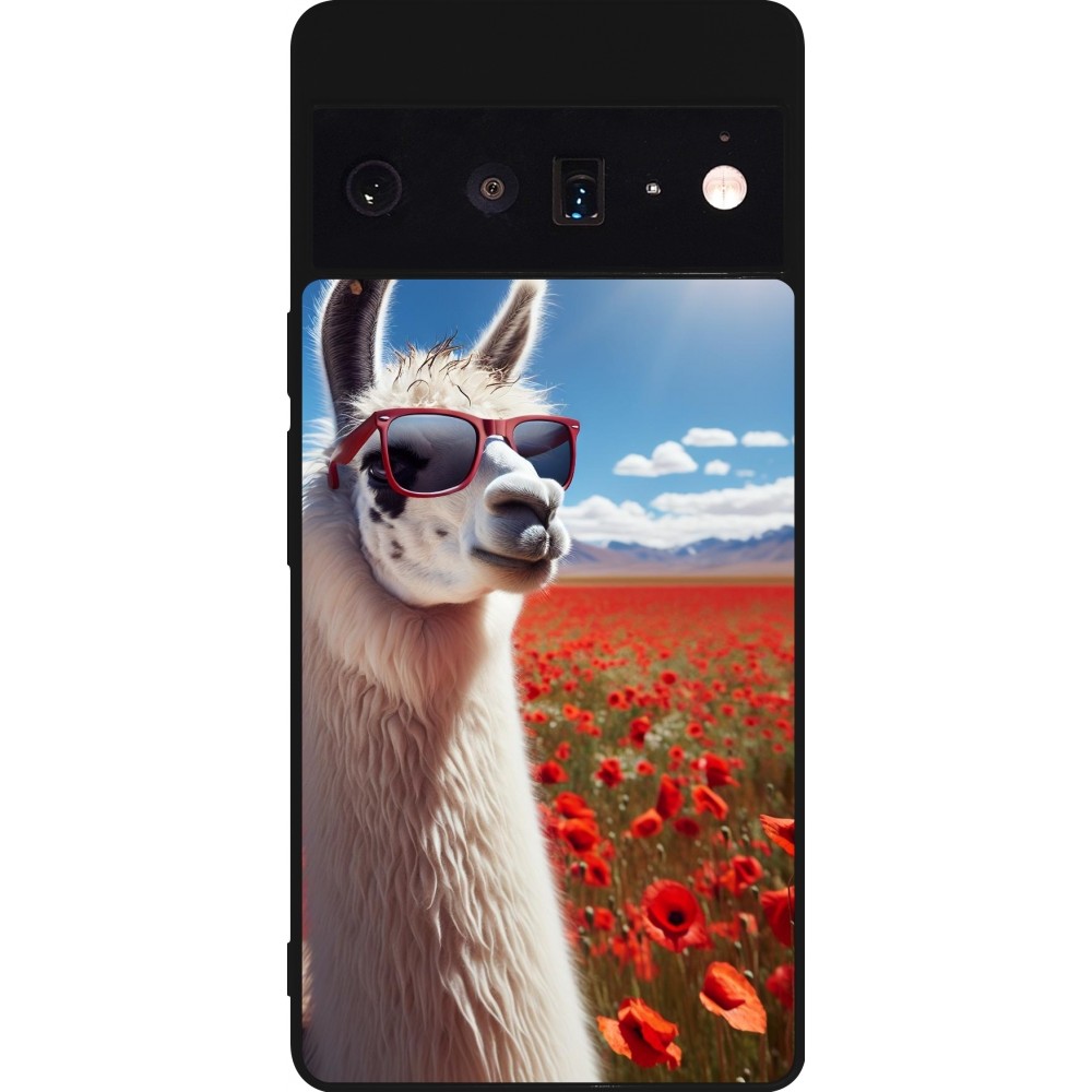 Google Pixel 6 Pro Case Hülle - Silikon schwarz Lama Chic in Mohnblume