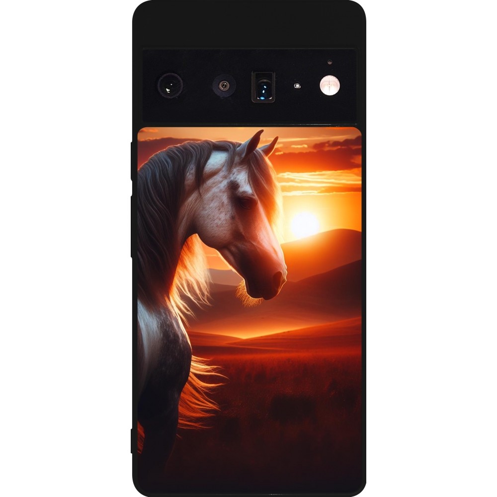 Google Pixel 6 Pro Case Hülle - Silikon schwarz Majestätischer Sonnenuntergang Pferd