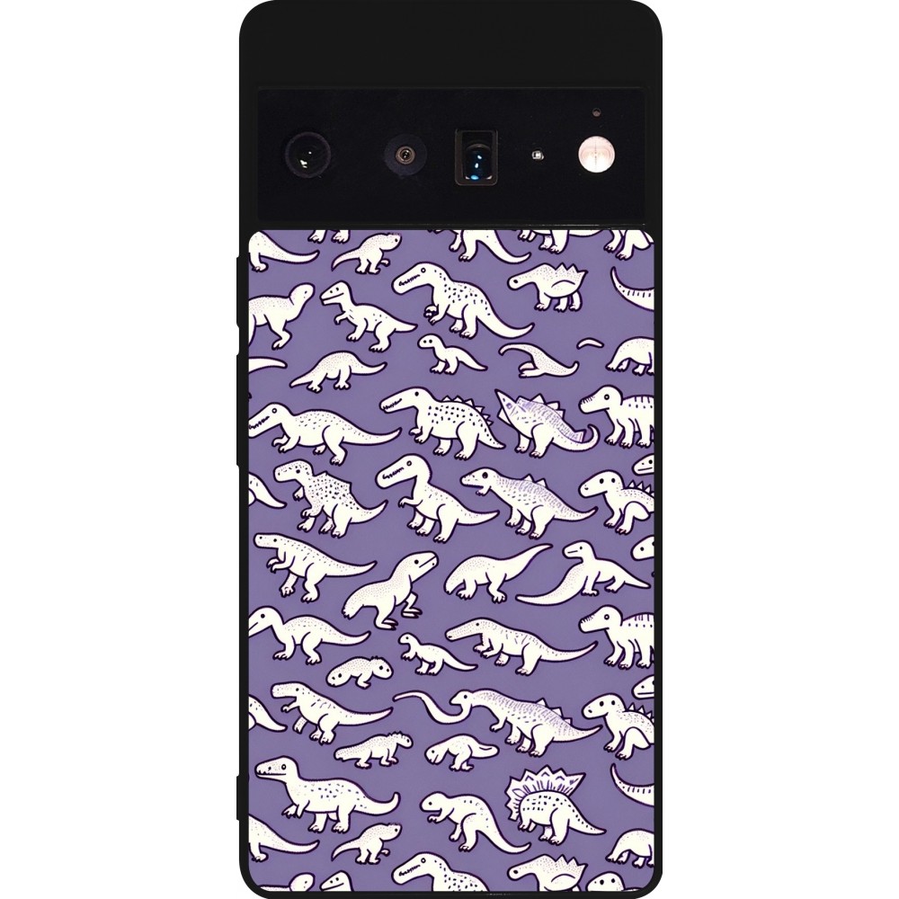 Google Pixel 6 Pro Case Hülle - Silikon schwarz Mini-Dino-Muster violett