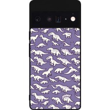 Google Pixel 6 Pro Case Hülle - Silikon schwarz Mini-Dino-Muster violett