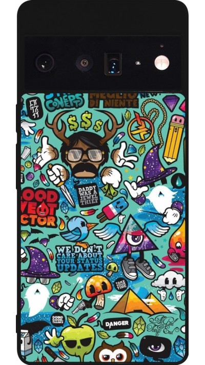 Google Pixel 6 Pro Case Hülle - Silikon schwarz Mixed Cartoons Turquoise