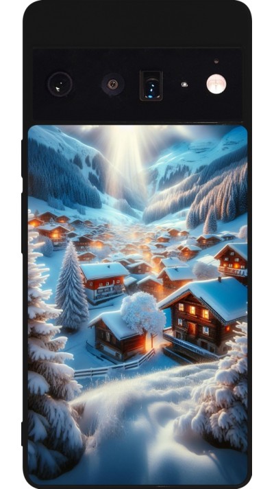 Google Pixel 6 Pro Case Hülle - Silikon schwarz Berg Schnee Licht