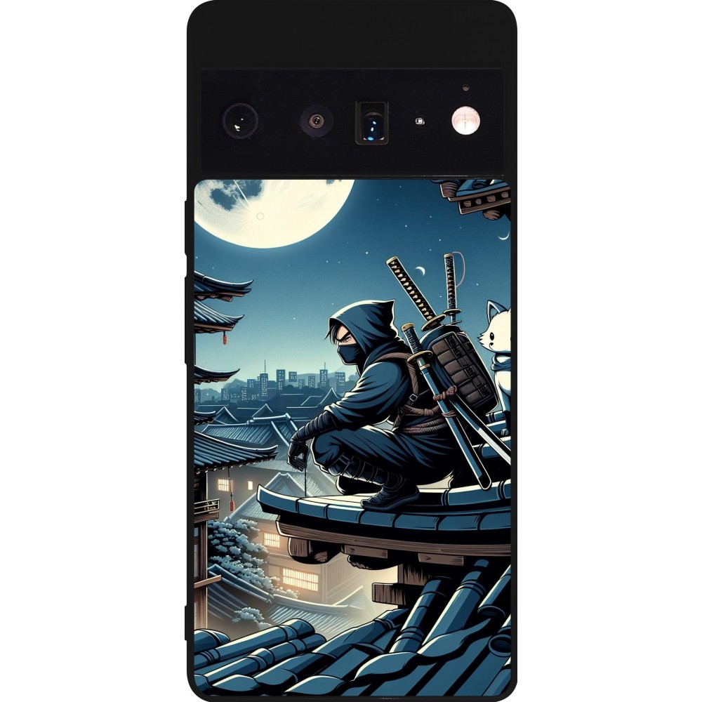 Google Pixel 6 Pro Case Hülle - Silikon schwarz Ninja unter dem Mond