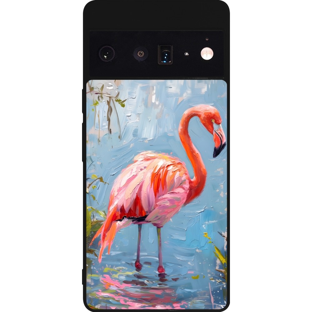 Google Pixel 6 Pro Case Hülle - Silikon schwarz Paint Flamingo