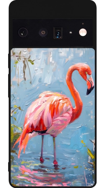 Google Pixel 6 Pro Case Hülle - Silikon schwarz Paint Flamingo