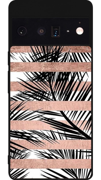 Google Pixel 6 Pro Case Hülle - Silikon schwarz Palm trees gold stripes