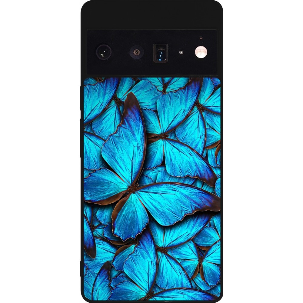 Google Pixel 6 Pro Case Hülle - Silikon schwarz Papillon bleu