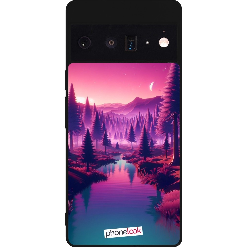 Google Pixel 6 Pro Case Hülle - Silikon schwarz Lila-rosa Landschaft