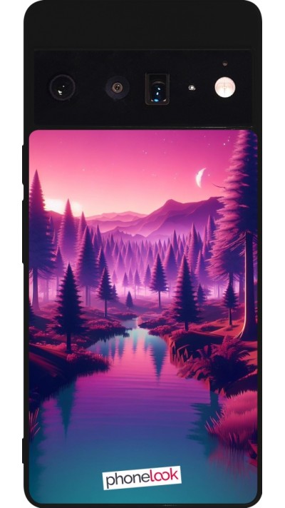 Google Pixel 6 Pro Case Hülle - Silikon schwarz Lila-rosa Landschaft