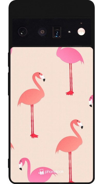 Google Pixel 6 Pro Case Hülle - Silikon schwarz Pink Flamingos Pattern