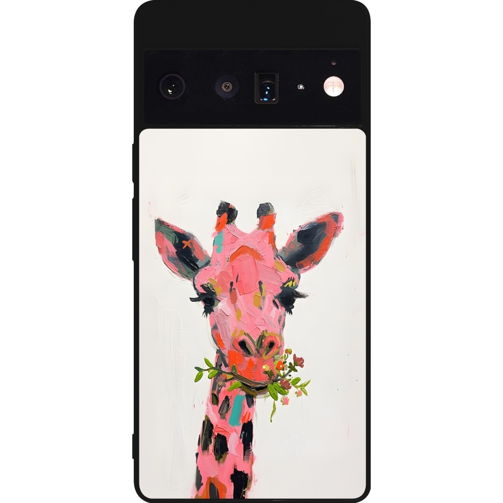 Google Pixel 6 Pro Case Hülle - Silikon schwarz Pink Girafe Paint