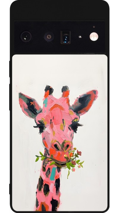 Google Pixel 6 Pro Case Hülle - Silikon schwarz Pink Girafe Paint